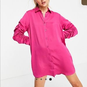 Ruched sleeve shirt dress